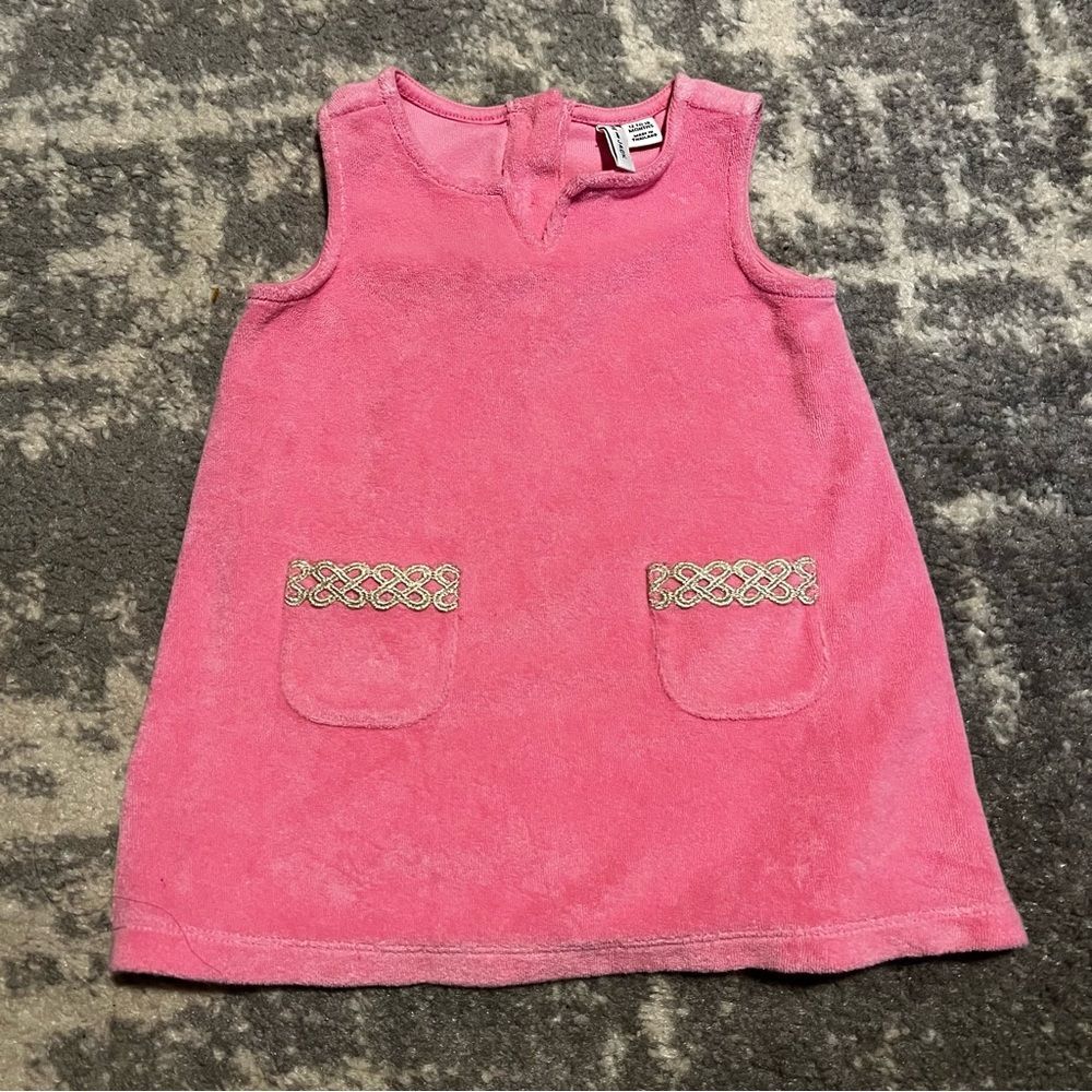 Janie and Jack Girls Pink Terry Swim Cover Up 18/24M Brocade Trim